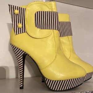 Yellow Striped Heeled Boots
